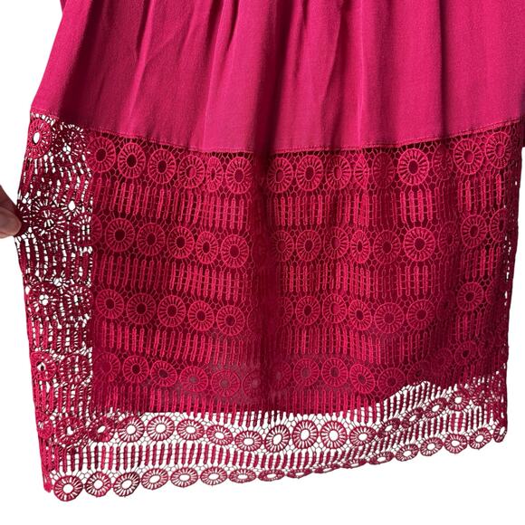 Anthropologie Whimsigoth Raspberry Red Crochet Lace Dress Sz 2 Lined Long Sleeve - Picture 14 of 16